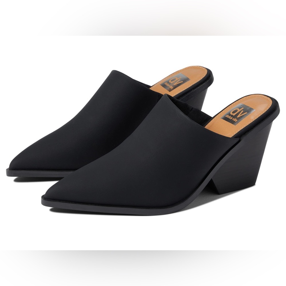 DV by Dolce Vita Davina Women's Black Ankle Pointed Toe Slip-on Heel Ankle Mules